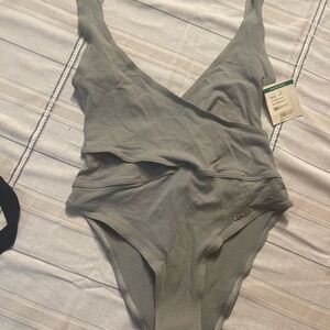 Chloe Sage Green Wrap-Style One-Piece Swimsuit